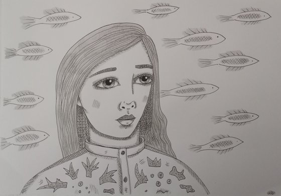 Portrait with Fish-8.25x11.75