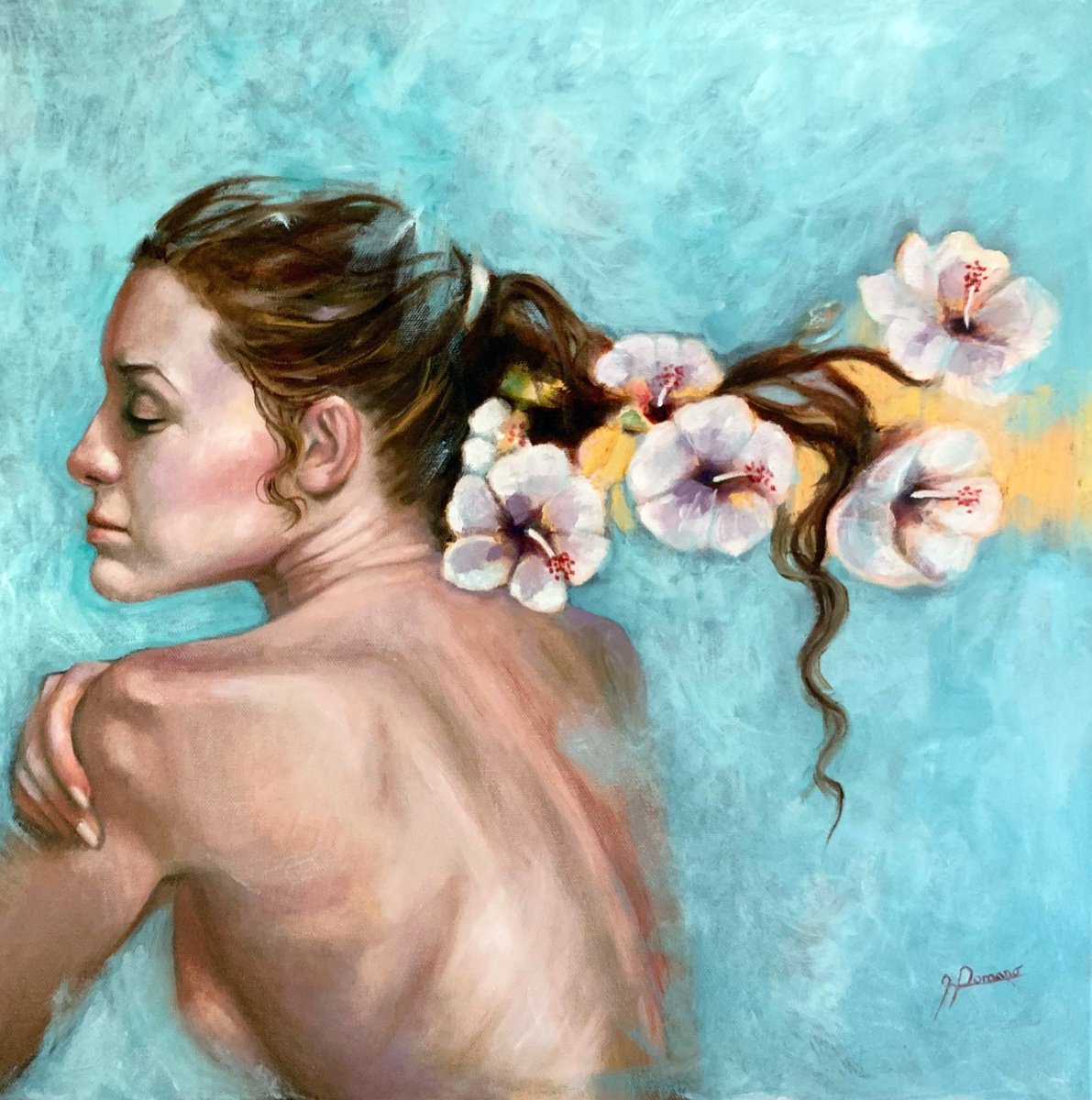 Expressive Botanical Oil Painting By Maria Romano, 20 X 20", Wind Of Memories, Original Artwork