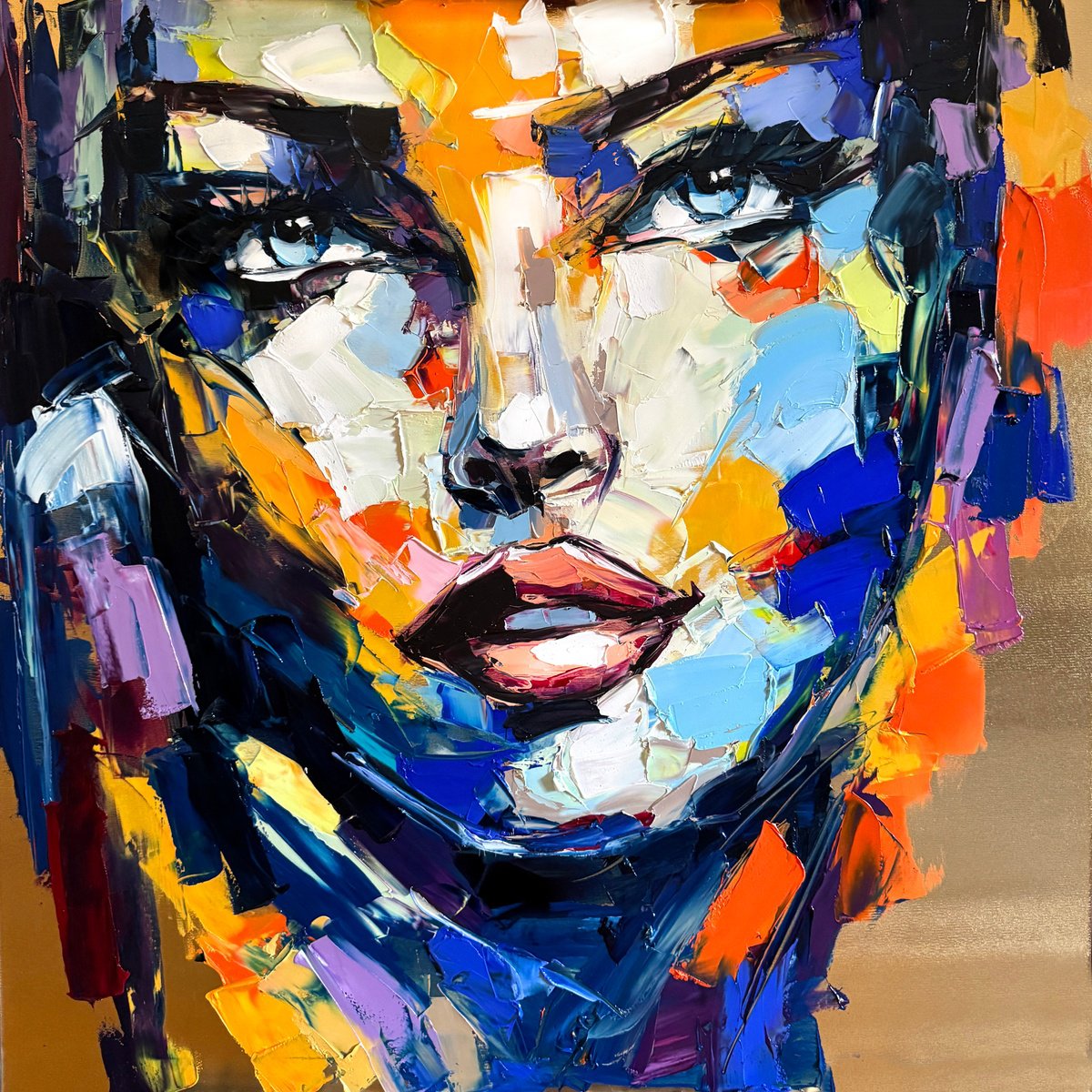 Expressive Portrait Oil Painting By Lana Frey, 31 X 31", Once In The Flow, Original Artwork