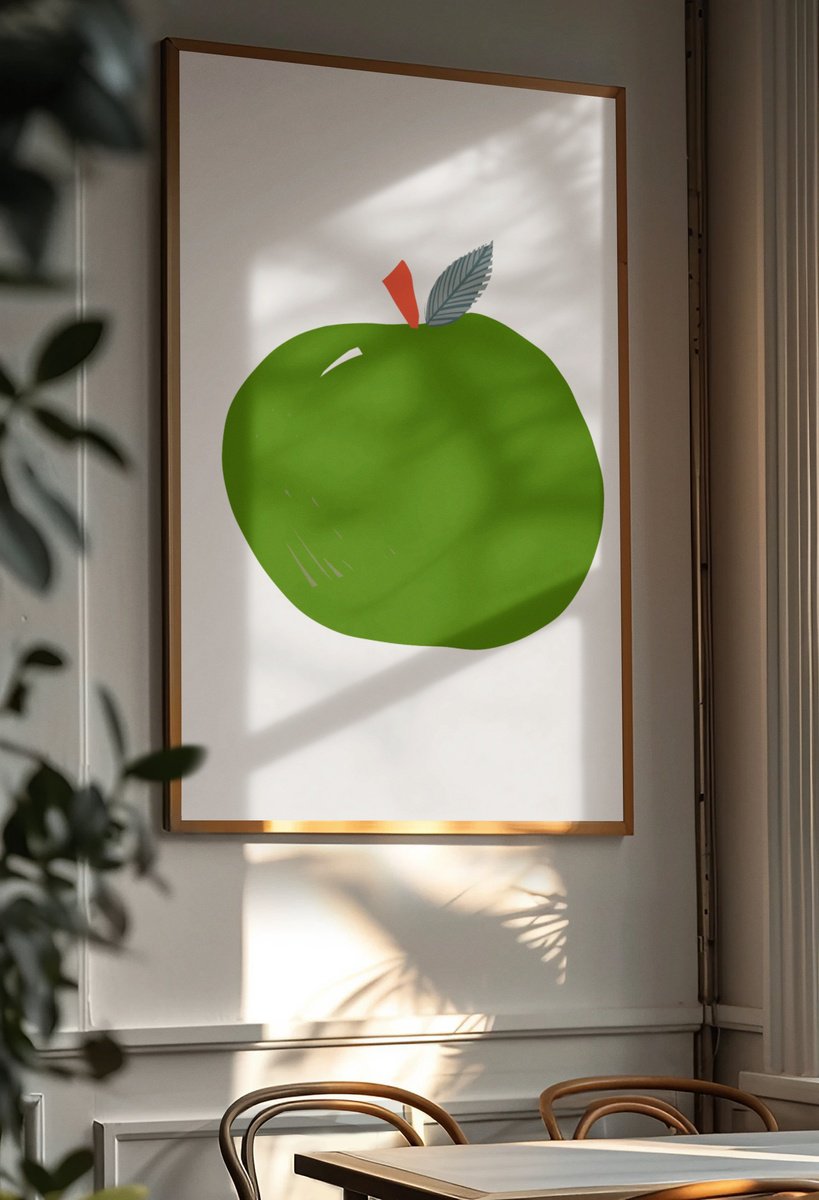 Still Life Giclee Print By Emma Evans-Freke, 17 X 23, Grass Green Apple, Original Artwork