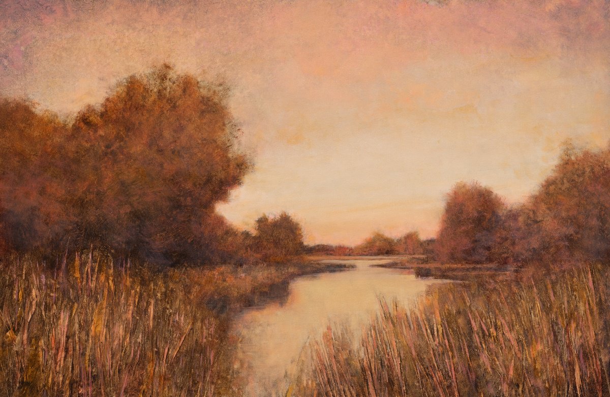 Impressionistic Landscape Acrylic Painting By Don Bishop, 36 X 24, Glowing Wetlands 241202, Original Artwork