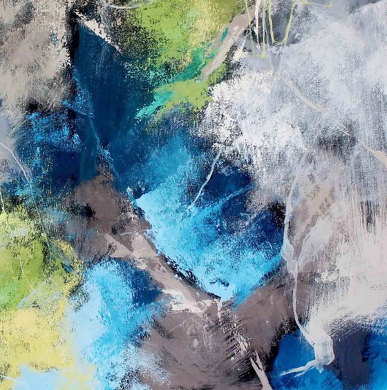 "World map" Blue green white abstract art