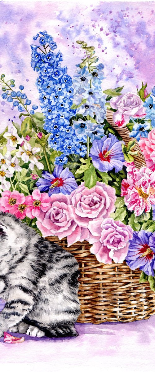 Kitten and Summer Flowers by Zoe Elizabeth Norman
