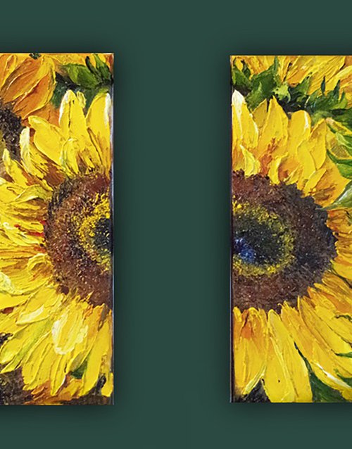 BRIGHT SUNFLOWERS. MULTI-PANELLED by Tetiana Tiplova