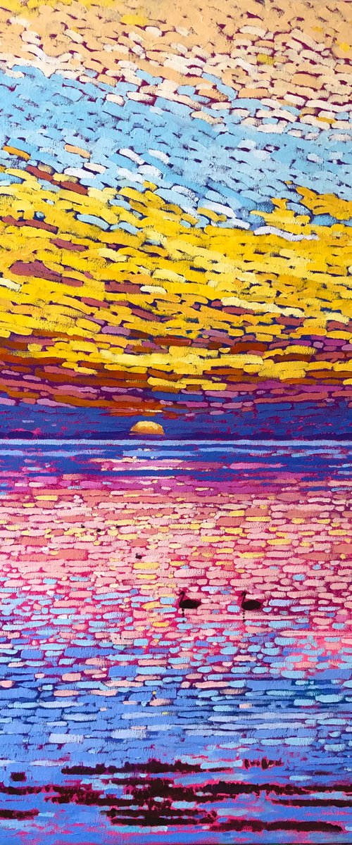 Sunset over lake by Volodymyr Smoliak