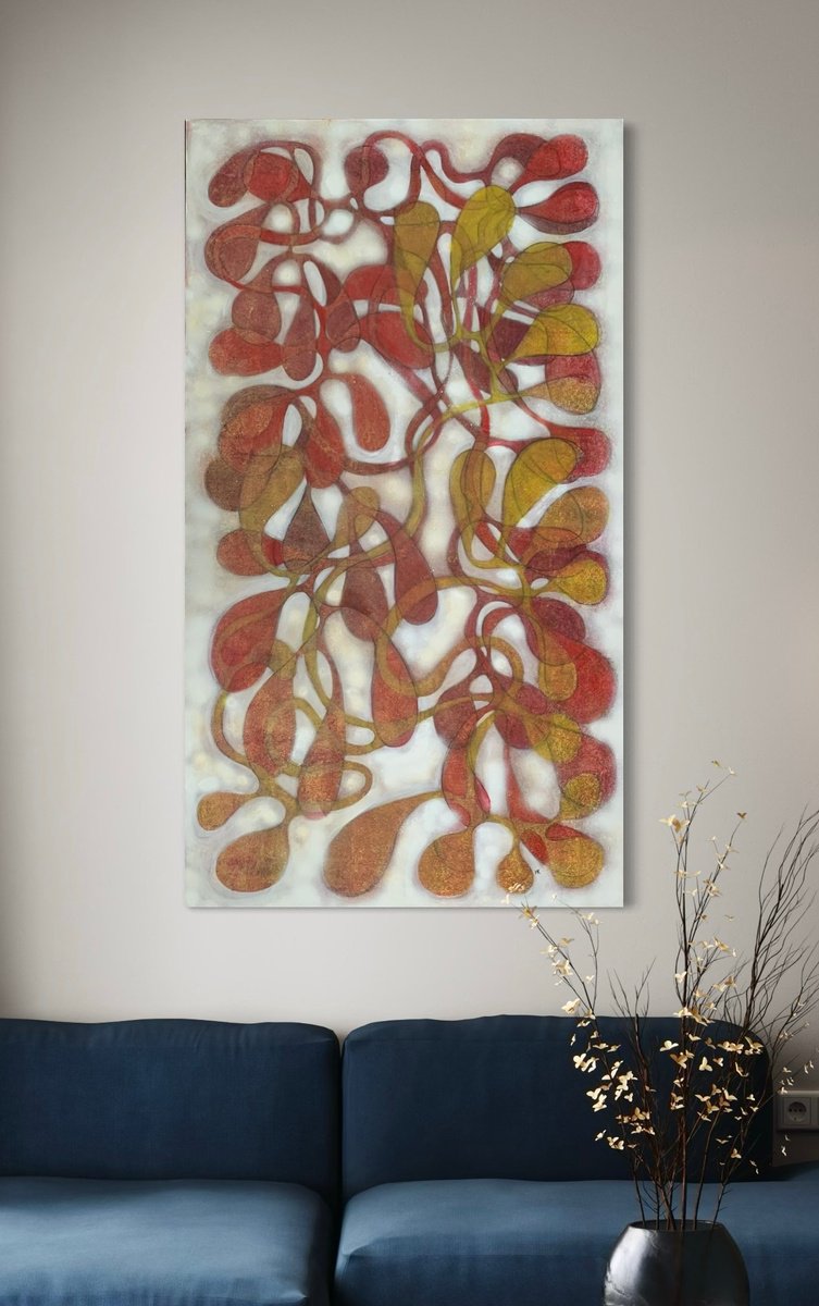 Abstract Acrylic Painting By Maarit Korhonen, 35 X 63", Broken Chord, Original Artwork