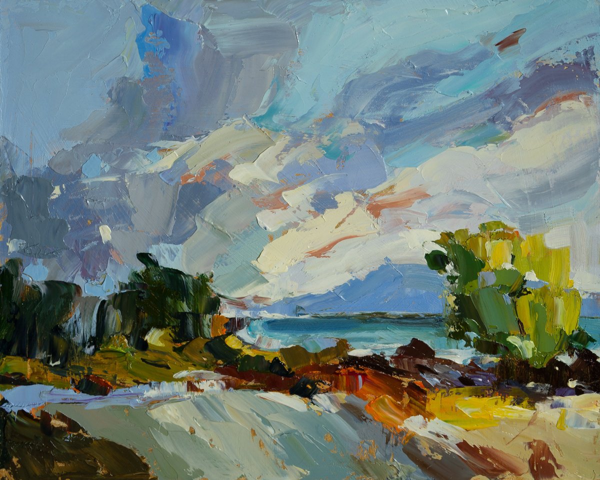 Impressionistic Landscape Oil Painting By Daria Zavadenko, 12 X 9, Under Moving Skies, Original Artwork