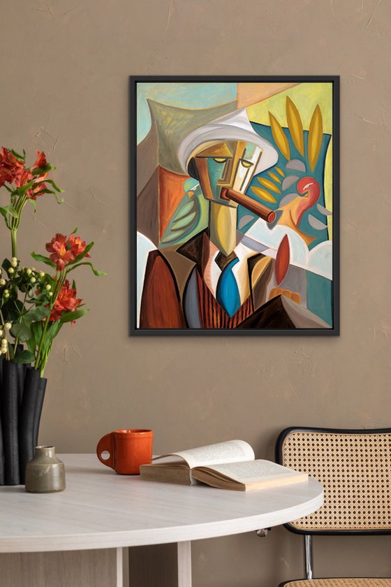 Cubist Man with Cigar Contemplating Life