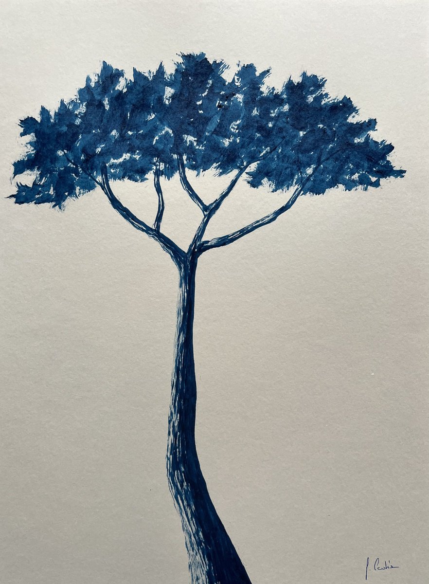 Painting , Indigo Pinetree By Cadiou Frederic, 13 X 17, Artwork For Sale On Artfinder