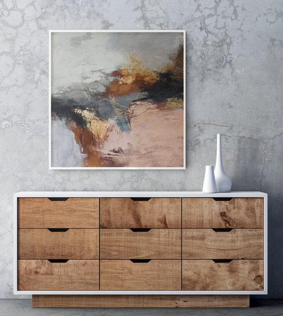 "Orange Flight" Gray cream brown art