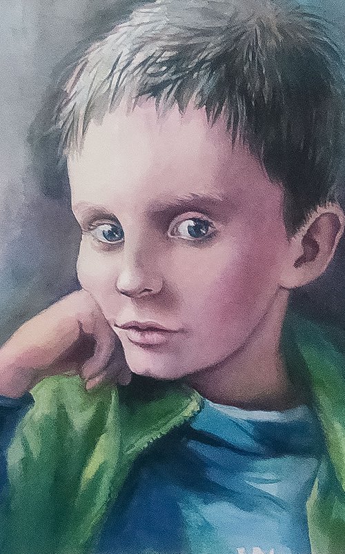 Watercolor portrait of child for commission( from a photo) by Maria Kireev