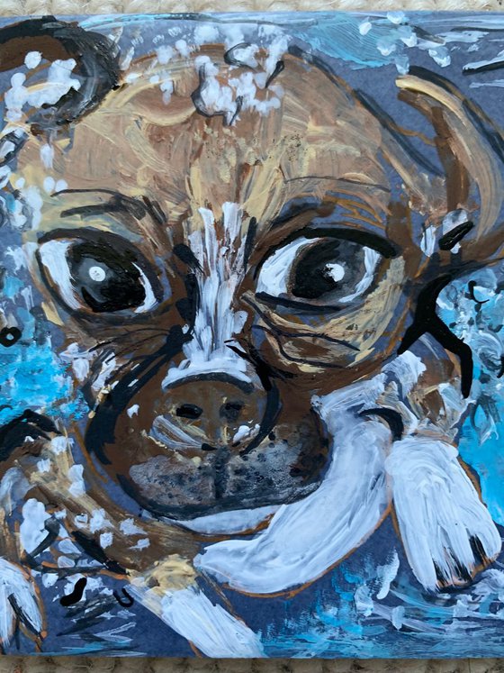 Pets Portrait Acrylic Painting of Dog Underwater Catch Tennis Ball Fun Art Home Decor Gift Ideas