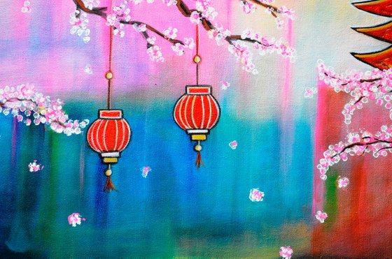 The Dreamy Cherry Blossom acrylic painting on sale