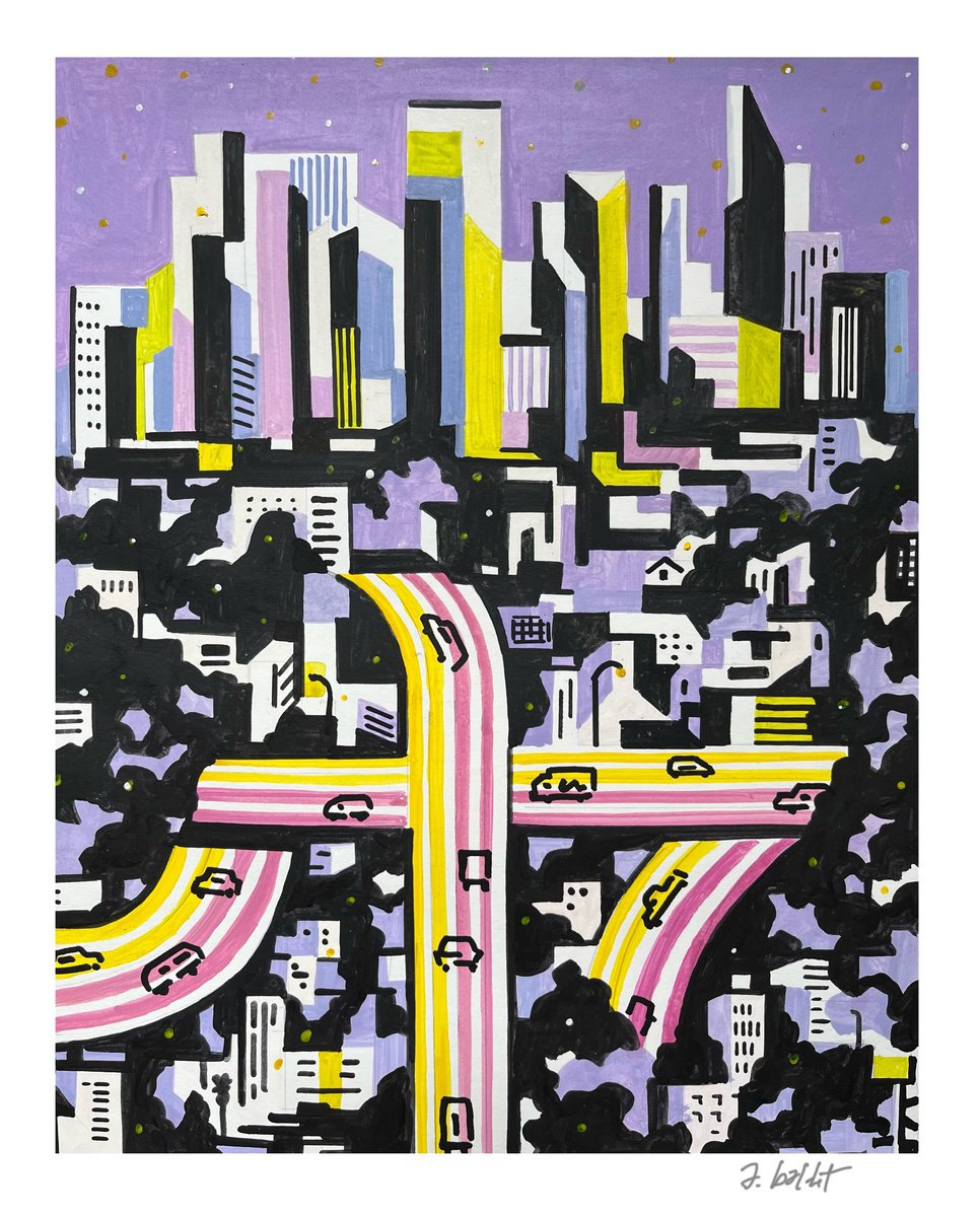 Urban And Pop Acrylic Painting , Los_Angeles-Downtown-04 By Andre Baldet, 13 X 17, Artwork For Sale On Artfinder
