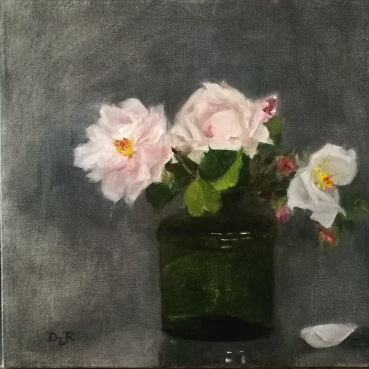 Impressionistic Botanical Oil Painting By Daniela Roughsedge, 12 X 12, Garden Roses, Original Artwork