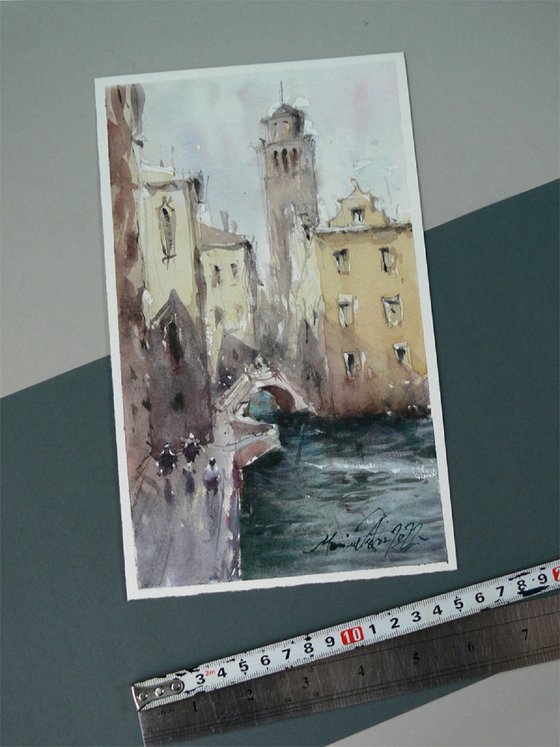 Silent Venice Landscape, Original Watercolor on Paper.