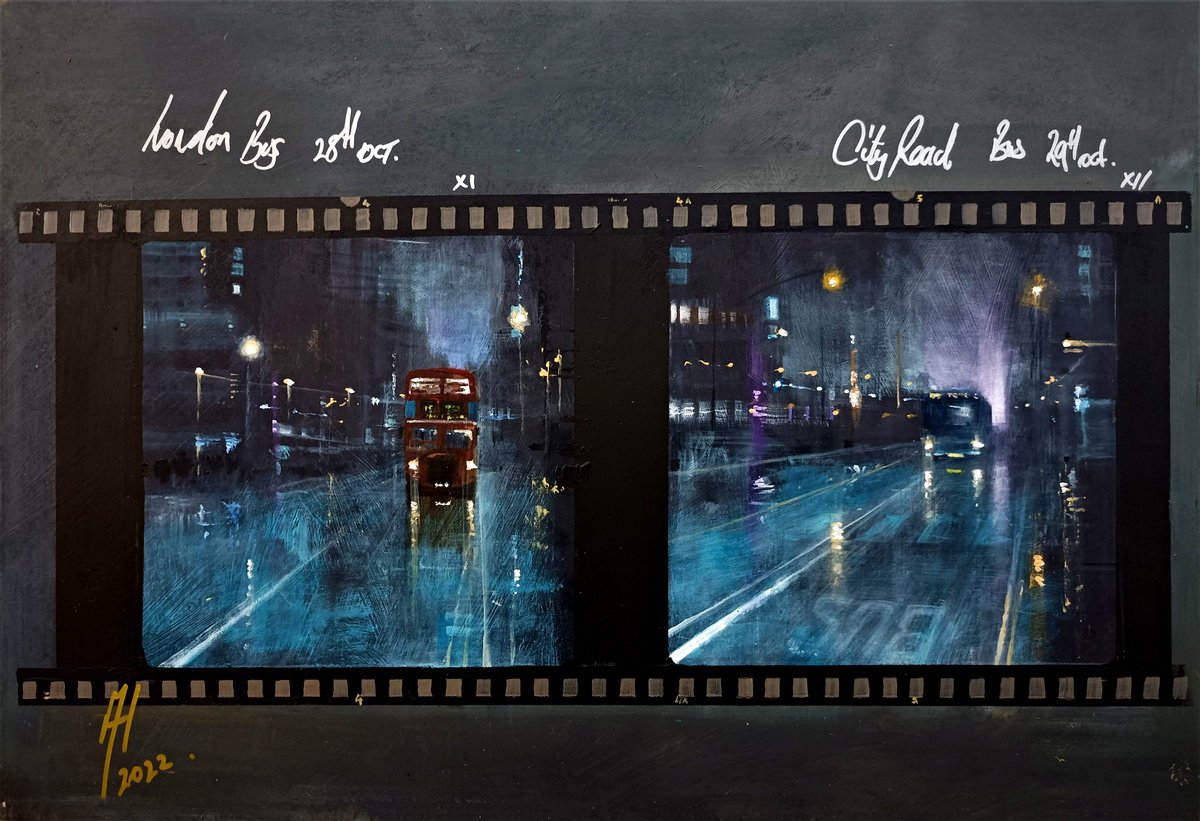 Urban And Pop Transport Acrylic Painting By Alan Harris, 14 X 10, From The Cutting Room Floor, Original Artwork