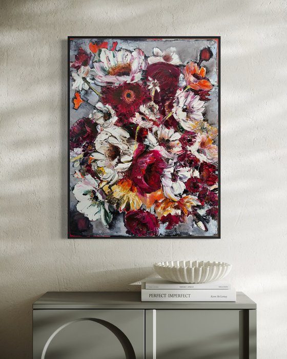 LOVELY FLOWERS ON GREY