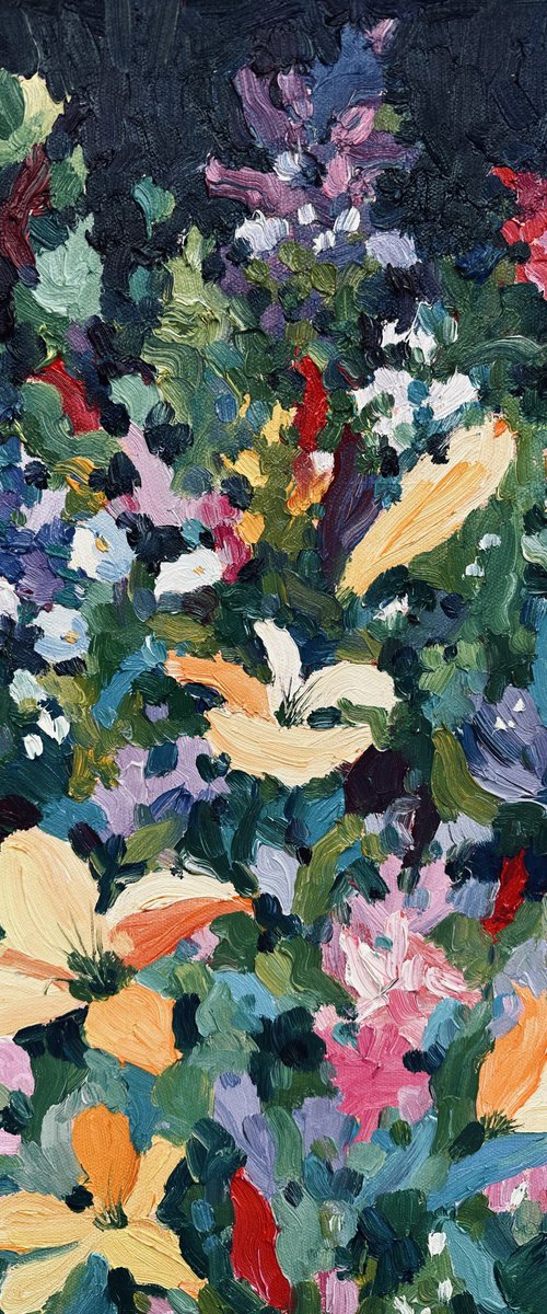 Bright Flowers on Dark Background by Irina Anis