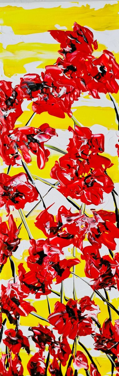 Impressionistic Botanical Acrylic Painting By Daniel Urbani?k, 8 X 24, Poppy Songs 2, Original Artwork
