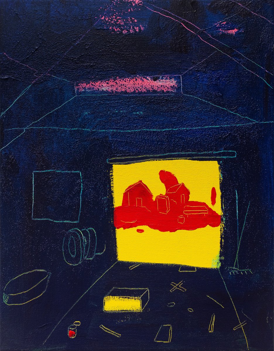 Abstract Cityscapes Acrylic Painting By Bohdan Svyrydov, 14 X 18, Slowed By The Sun #15, Original Artwork