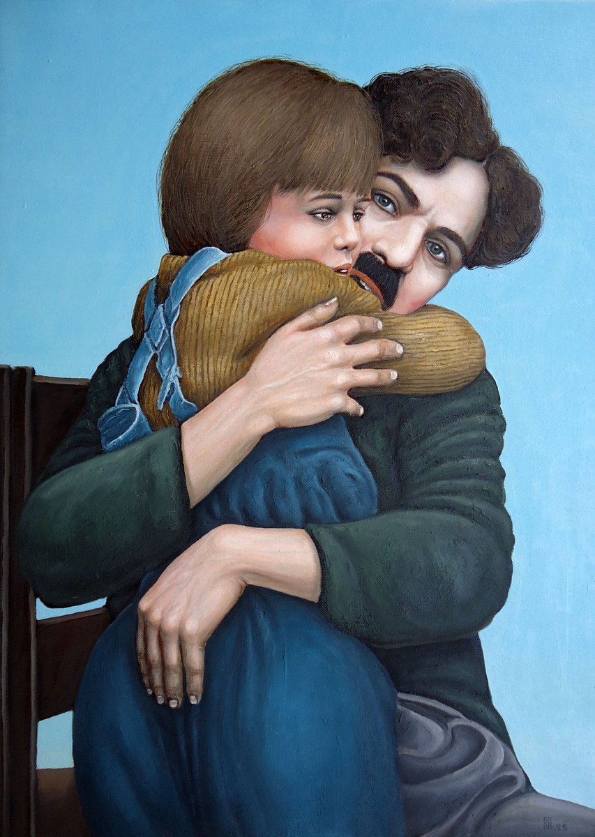 Photorealistic Portrait Oil Painting By Grigor Velev, 18 X 24, The Hug, Original Artwork