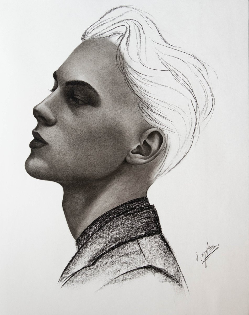 Abstract Portrait Charcoal Drawing By Mariam Darchiashvili, 19 X 24", Untitled, Original Artwork