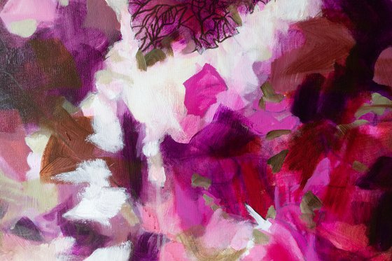 Pink pareidolia garden Modern Floral Contemporary Flowers Painting XL Large UNSTRETCHED - ROLLED IN TRANSPORT TUBE Home decoration Interior design Wall art Hotel Room House deco