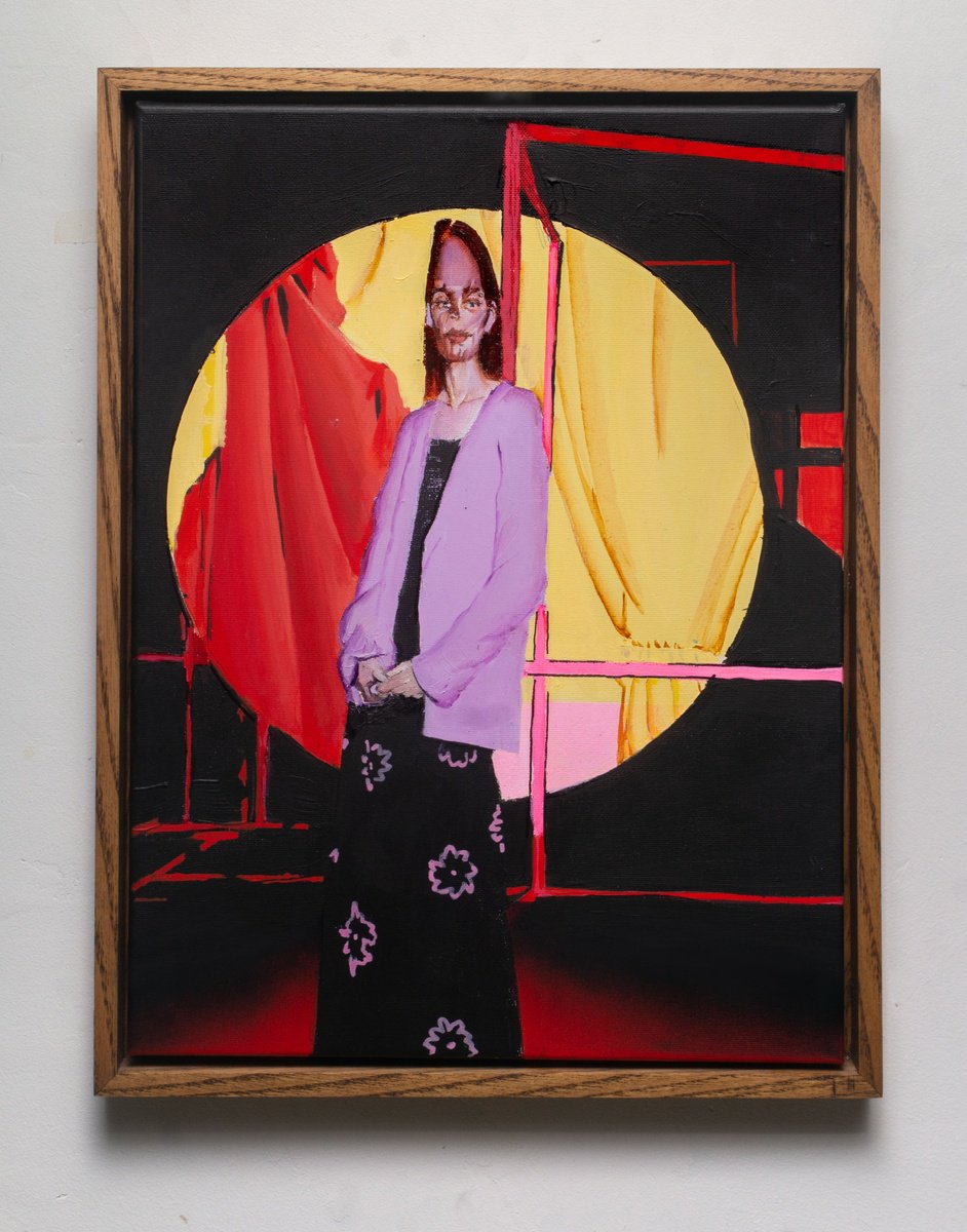 Surrealistic Portrait Oil Painting By Bohdan Katolyk, 13 X 17, Behind The Curtain, Original Artwork