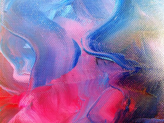 Abstract Art Colourful Expressive Painting Rainbow Waves Blue Pink Yellow Red