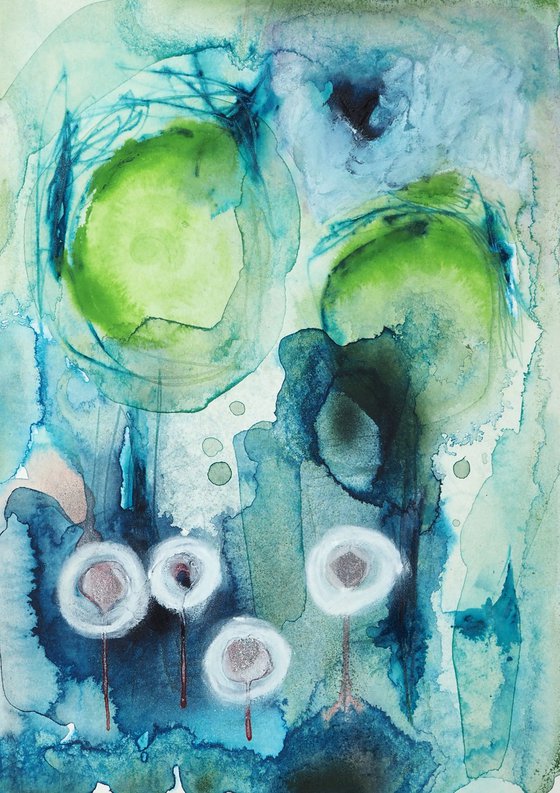 Rainy forest - abstract blue watercolor