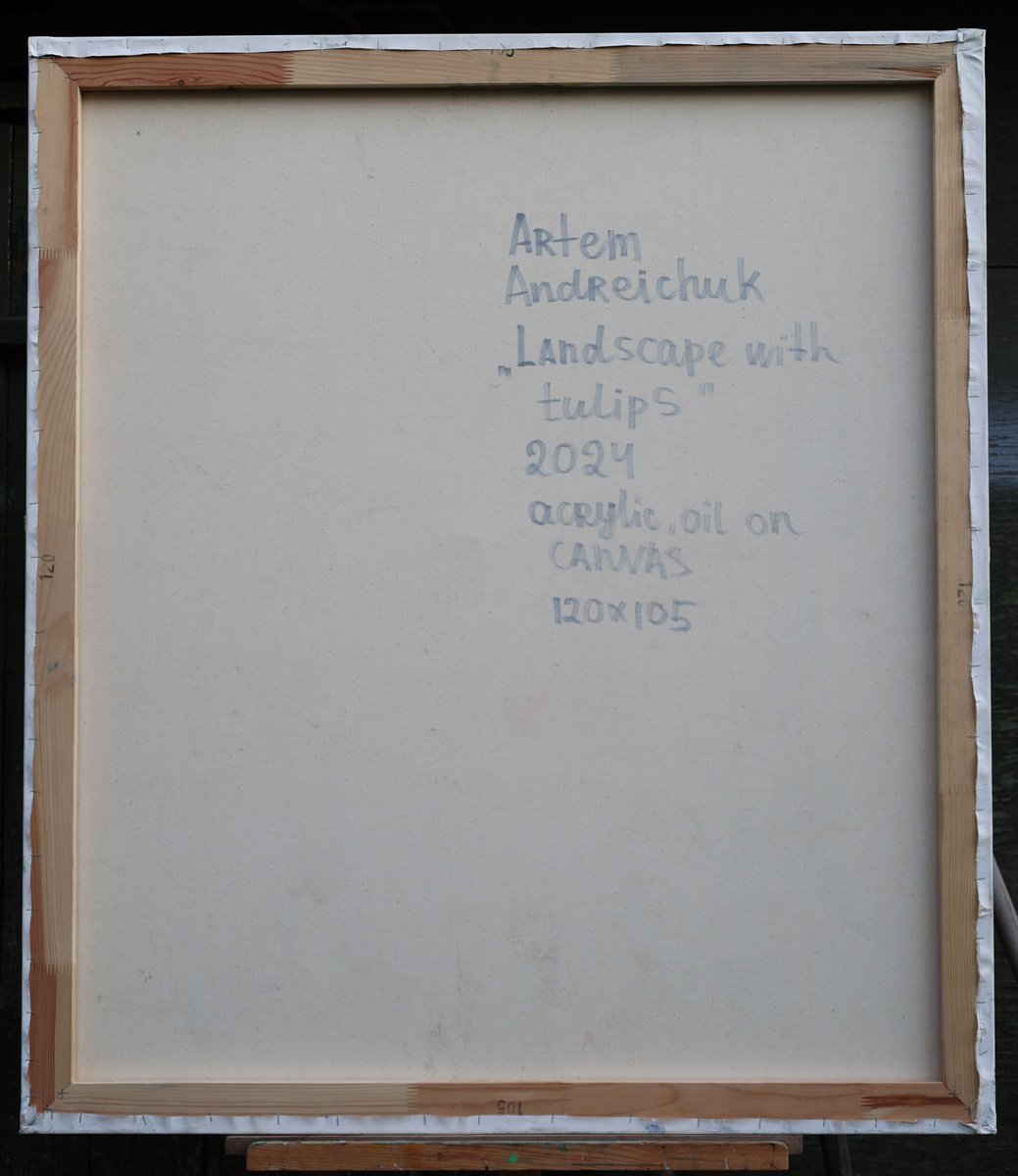 Impressionistic Landscape Oil Painting By Artem Andreichuk, 41 X 47, Landscape With Tulips, Original Artwork