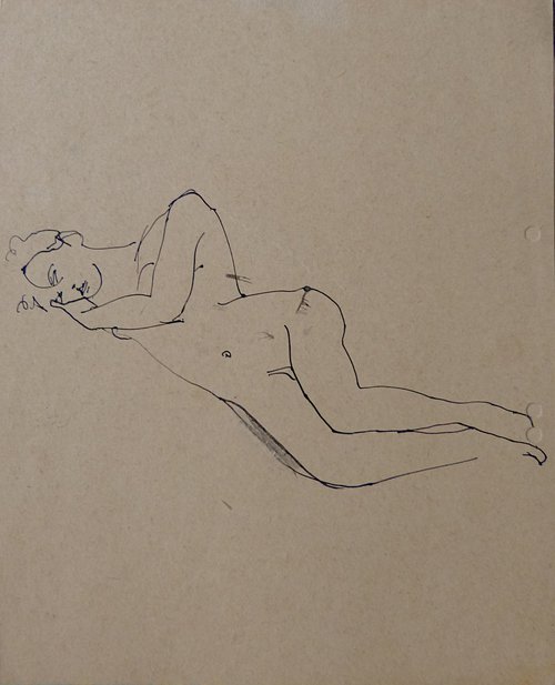 The reclining nude, life sketch, 23x27 cm by Frederic Belaubre