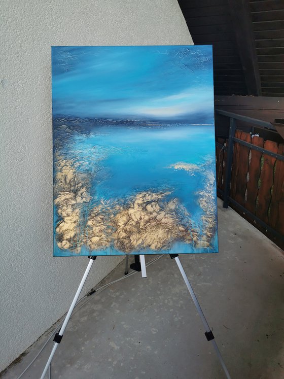 A XL large original modern semi-abstract painting "Blue Lagoon"