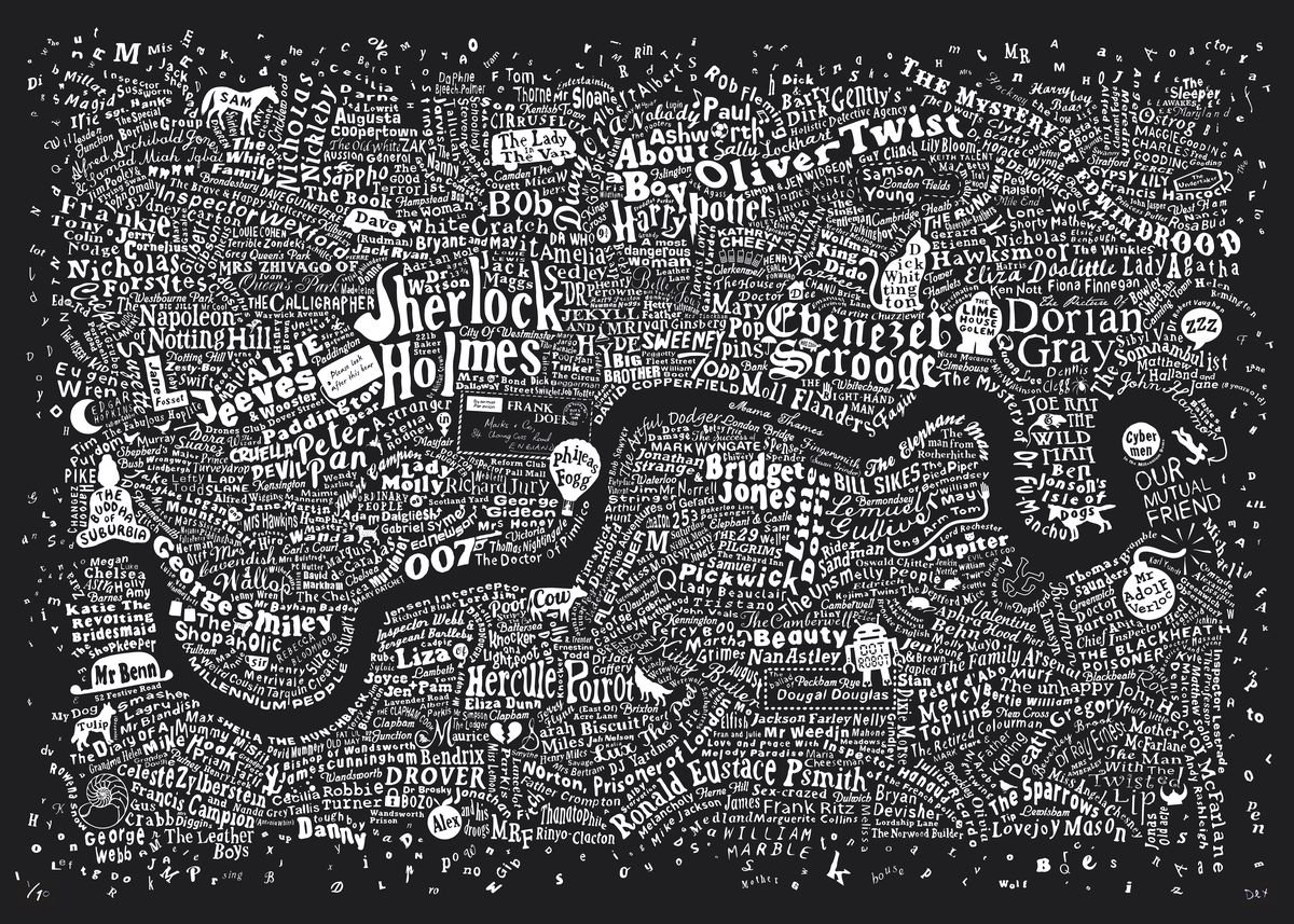 Literary London Map (Dark Blue Plike, 2017) by Dex
