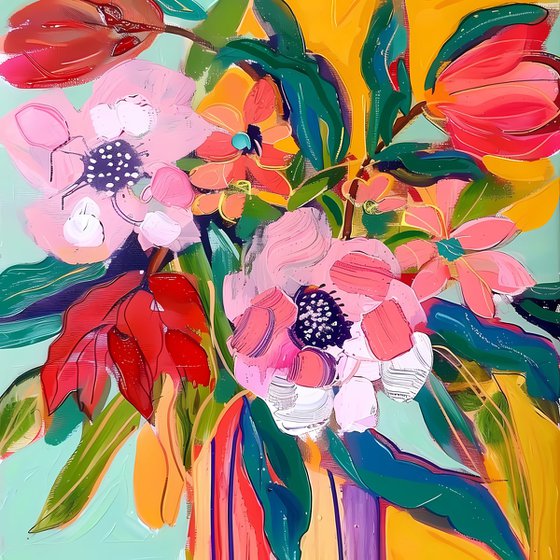 Abstract peonies and tulips