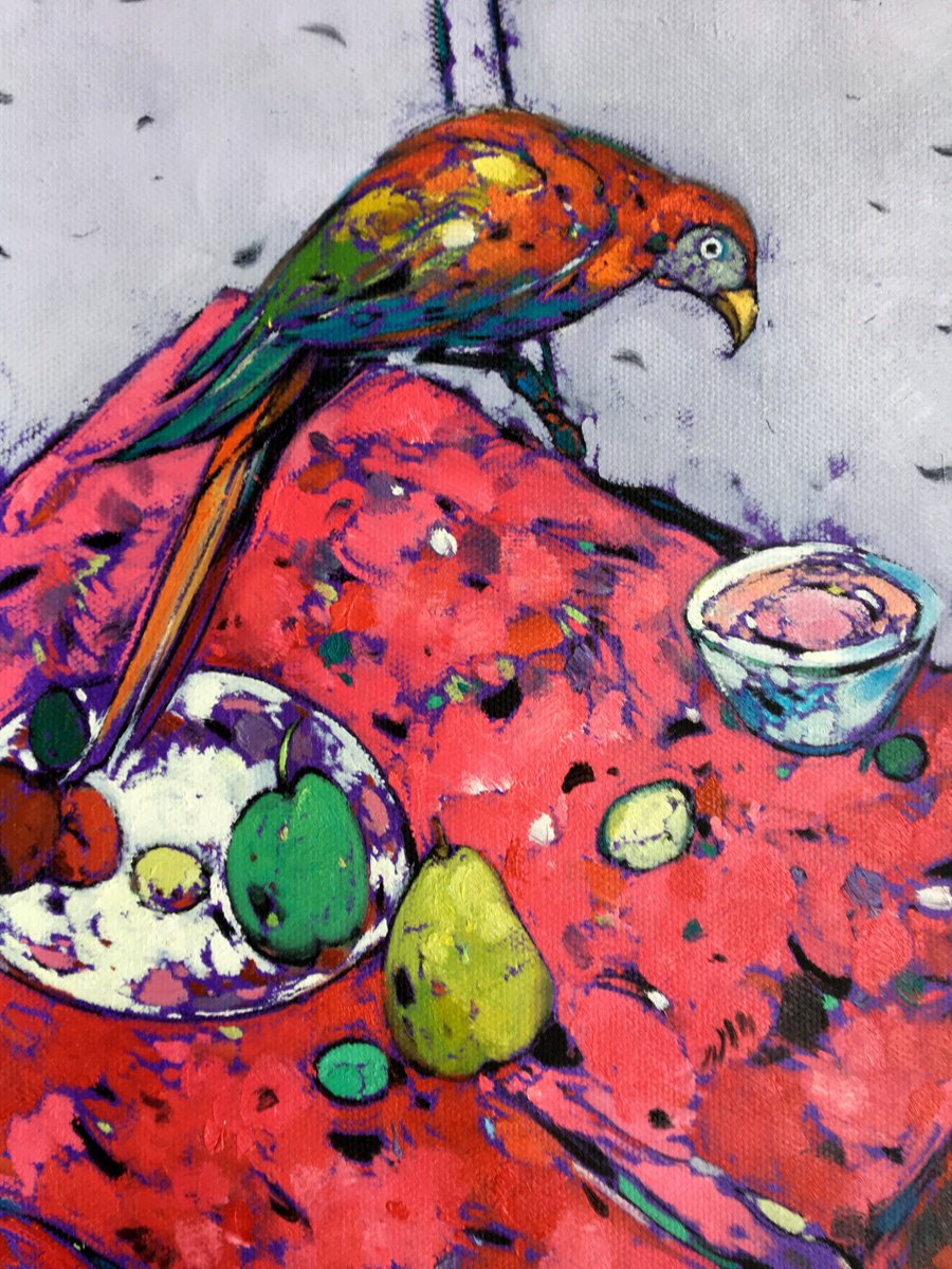 Parrot On Table K010 By Kunlong Wang, 24 X 31, Artwork For Sale On Artfinder