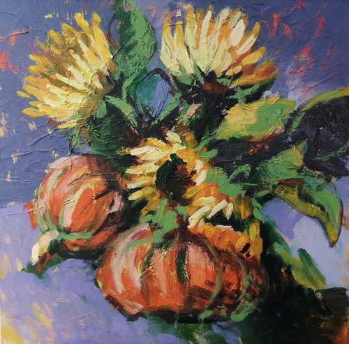 Sunflowers with pumpkins by Olga David