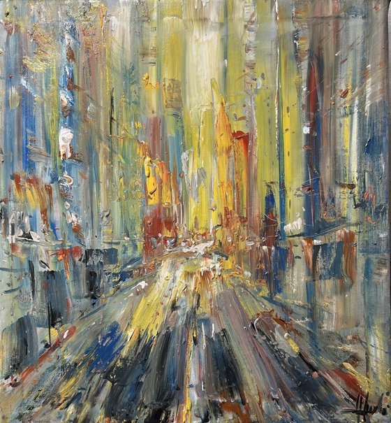 BIG CITY LIGHTS, abstract impressionist painting 75x78cm