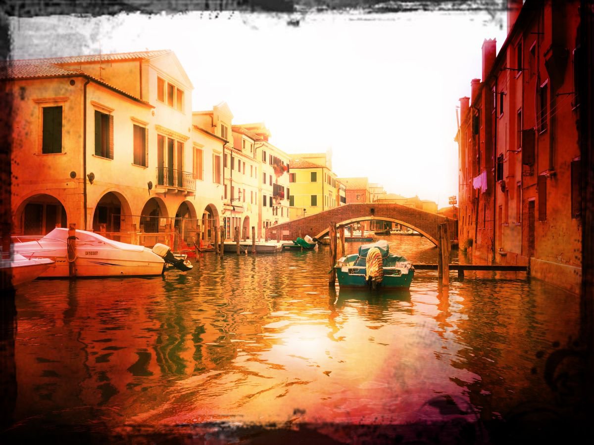 Venice sister town Chioggia in Italy - 60x80x4cm print on canvas 00815m1 READY to HANG by Kuebler