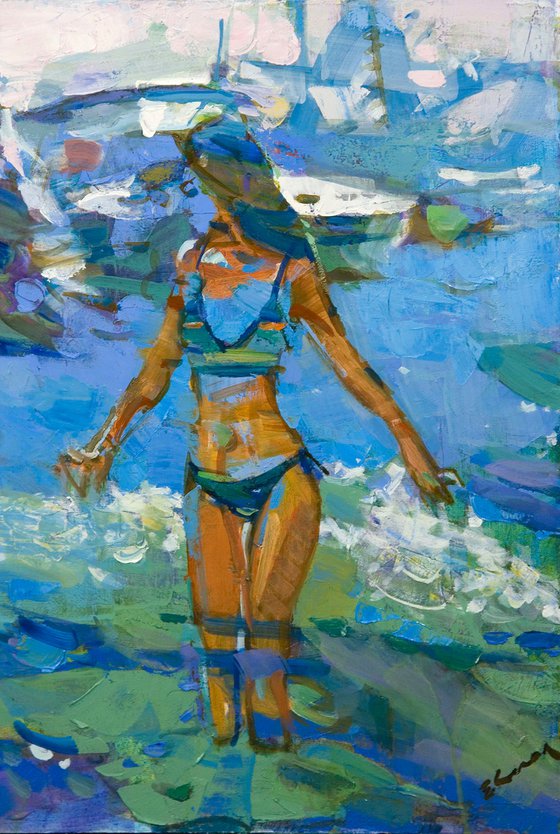Oil Painting on Canvas "Blue sea"