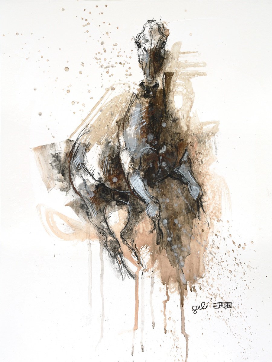 Expressive Animal Painting By Benedicte Gele, 14 X 19, Equine Nude 166T, Original Artwork