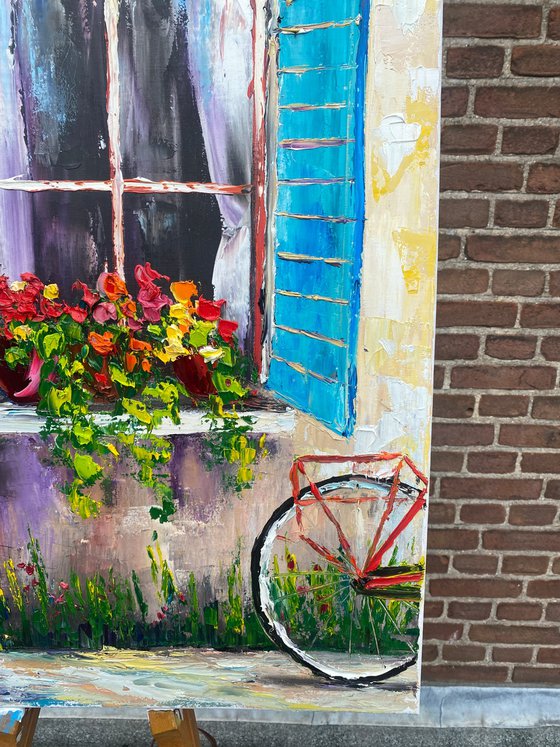 Window with Flowers and bicycle