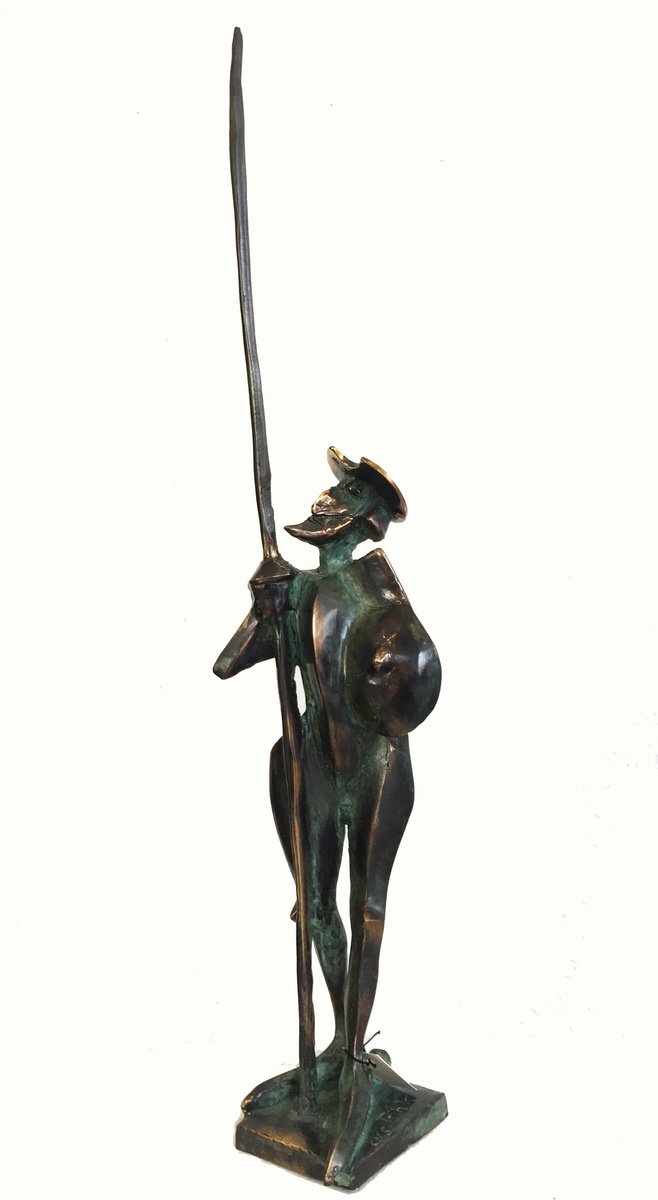 Expressive Portrait Bronze Sculpture By Toth Kristof, 3 X 20", Don Quixote De La Mancha, Original Artwork