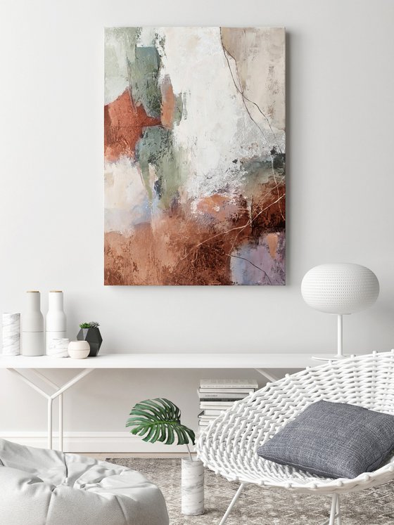 "Orange brume" Green terracotta abstract