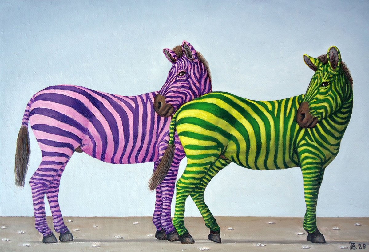Surrealistic Oil Painting , Chromatic Companions By Grigor Velev, 16 X 11, Artwork For Sale On Artfinder