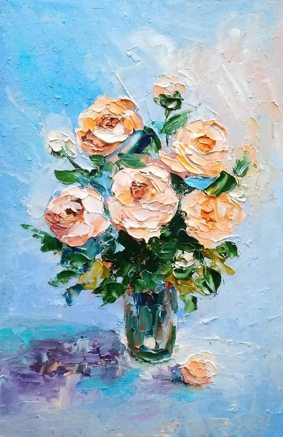 Roses Painting Original Art Small Oil Artwork Flower Wall Art Floral Miniature