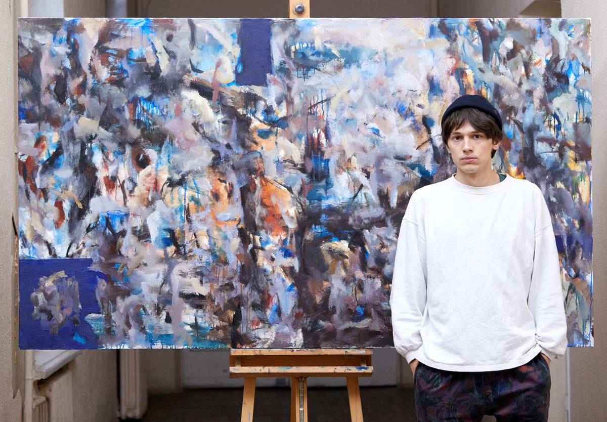 Abstract Oil Painting By Zakhar Shevchuk, 79 X 45", Blooming Garden, Original Artwork