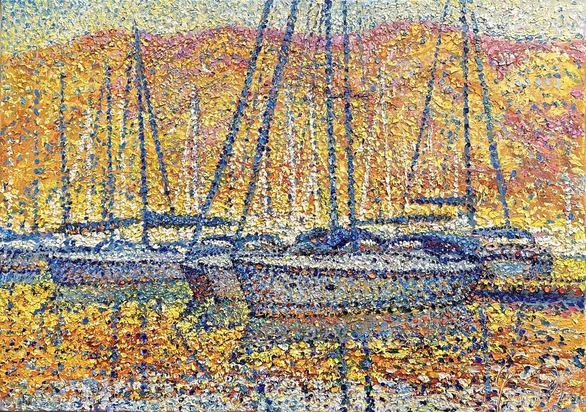 Impressionistic Landscape Oil Painting By Andrii Chebotaru, 33 X 24, - Morning In The Bay - ?, Original Artwork