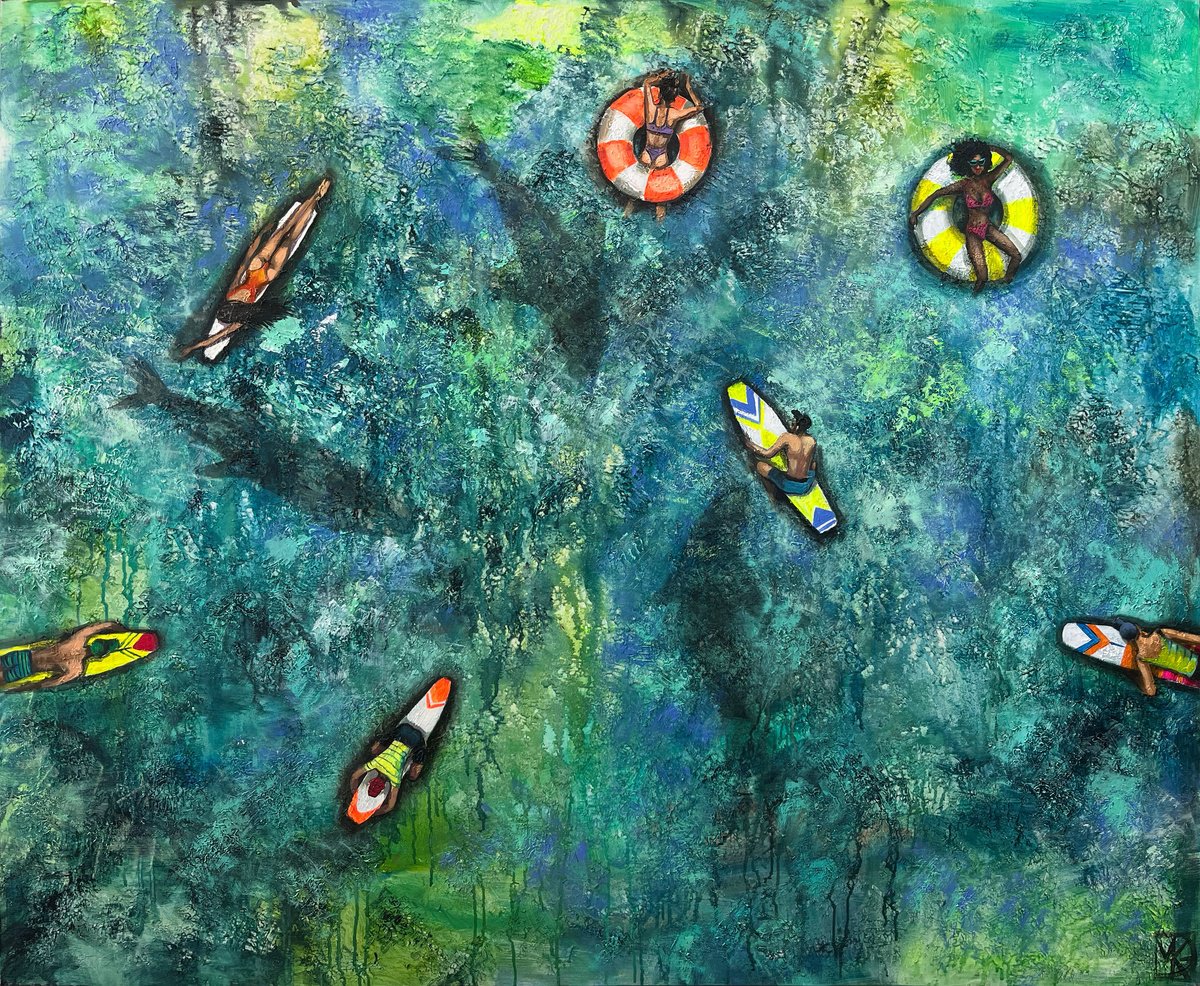 Impressionistic Landscape Acrylic Painting By Maria Kireev, 67 X 55", Above The Deeper, Original Artwork